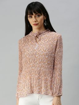 SHOWOFF - Women Tie-up Neck Floral Pink Regular Top