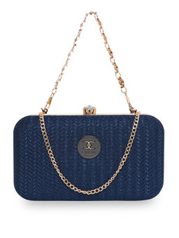 ESBEDA - Blue Color Glitter Shine Oval Shape Clutch Solid Pattern for Women