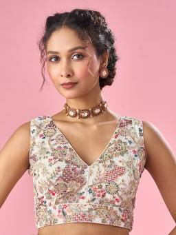 Mohey - Cream Georgette with Sequin Work Blouse