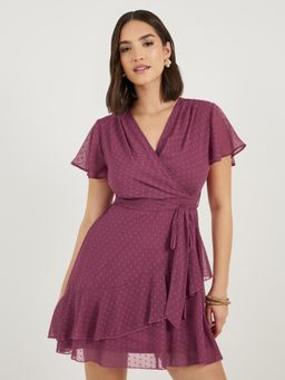 Styli - Women Flutter Sleeves and Asymmetric Hem V-Neck Wrap Mini Dress (Set of 2)