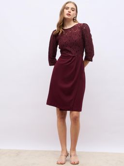Styli - Women 3-4Th Sleeves Lace Layer Sheath Dress