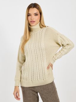 Styli - Women Boxy Fit Regular Length Chunky Cable Knit Turtle Neck Sweater