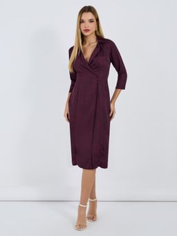 Styli - Women Purple Notched Lapel Collar Jacquard Midi Blazer Dress