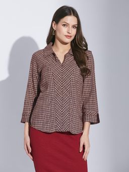 Latin Quarters - Women Maroon Casual Checks 3-4th Sleeve Shirt