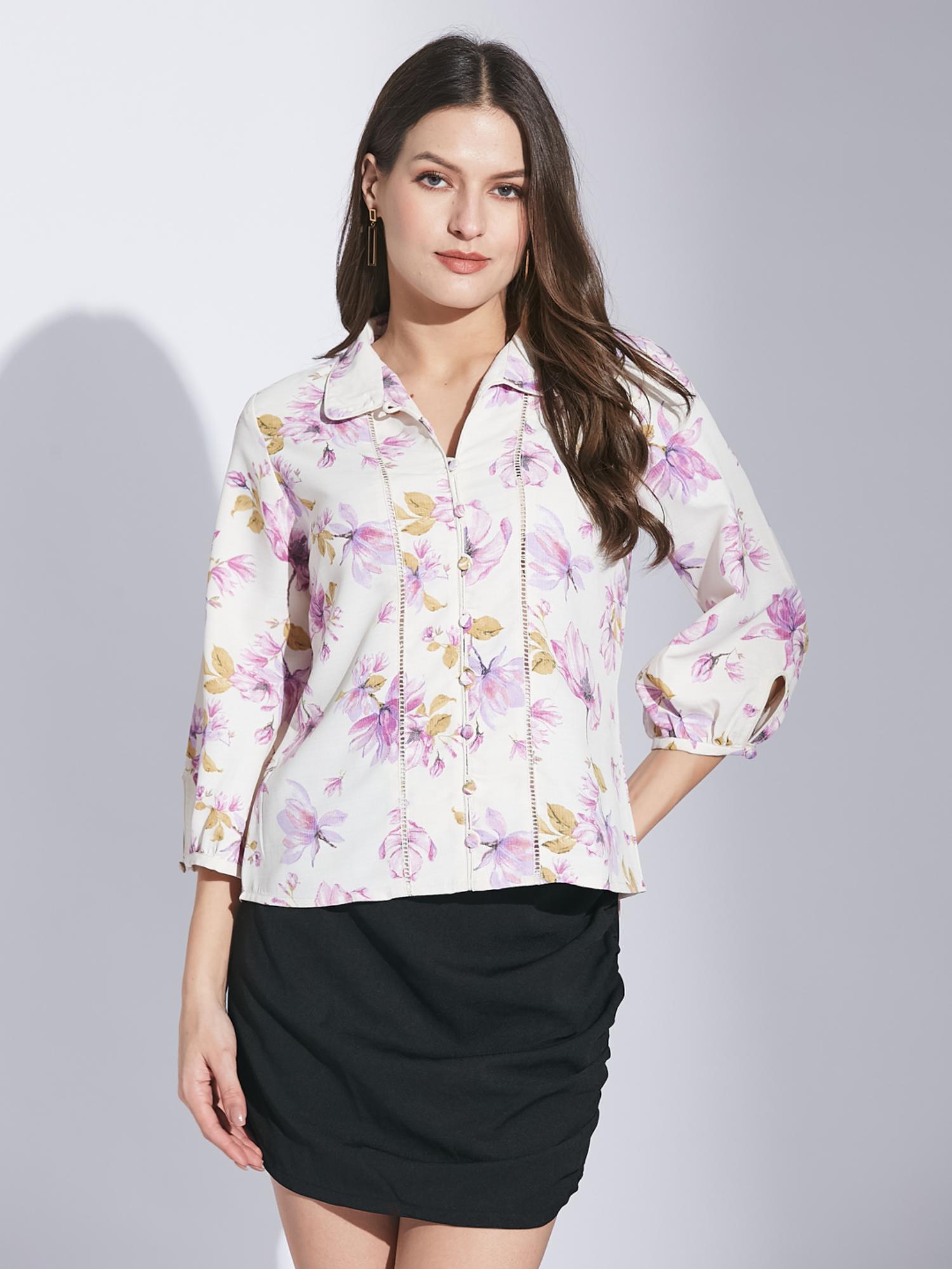 latin quarters Women Lilac Casual floral 3-4th Sleeves Shirt-picture-15