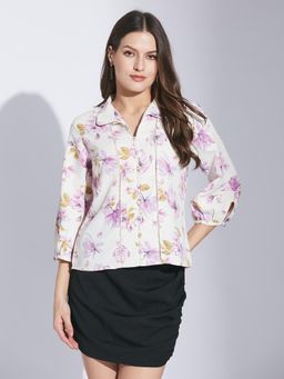 Latin Quarters - Women Lilac Casual floral 3-4th Sleeves Shirt