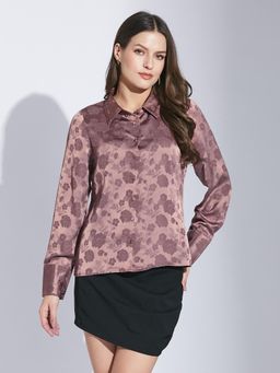 Latin Quarters - Women Pink Casual Floral Collared Full Sleeve Shirt