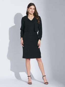 Latin Quarters - Women Black Casual Solid V Neck Full Sleeve Bodycon Dress
