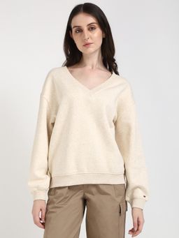 Tommy Hilfiger - Women Beige Self Design Sweater