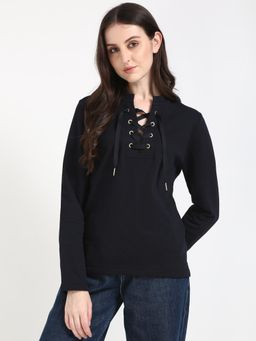 Tommy Hilfiger - Women Navy Blue Solid Sweatshirt