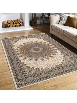 OBSESSIONS - Machine Made Anti -Bacterial Ethnic Bedside Runner Brown and Beige