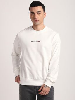R&B - Ivory Cotton Blend Regular Fit Crew Neck Graphic Print Men Sweatshirt