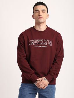 R&B - Purple Cotton Blend Regular Fit Crew Neck Graphic Print Men Sweatshirt