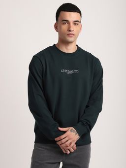R&B - Green Cotton Blend Regular Fit Crew Neck Graphic Print Men Sweatshirt