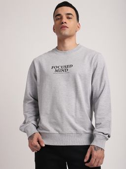 R&B - Grey Cotton Blend Regular Fit Crew Neck Graphic Print Men Sweatshirt