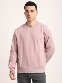 R&B - Pink Cotton Blend Regular Fit Crew Neck Solid Men Sweatshirt
