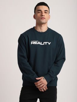 R&B - Indigo Cotton Blend Regular Fit Crew Neck Graphic Print Men Sweatshirt