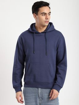R&B - Navy Blue Cotton Blend Regular Fit Hooded Solid Men Hoodie