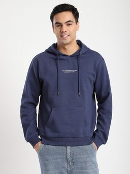 R&B - Navy Blue Cotton Blend Regular Fit Hooded Graphic Print Men Hoodie