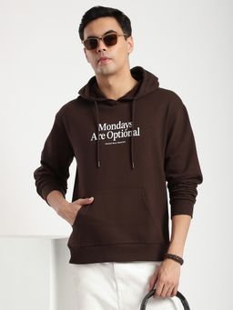 R&B - Brown Cotton Blend Regular Fit Hooded Graphic Print Men Hoodie