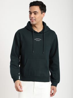 R&B - Green Cotton Blend Regular Fit Hooded Graphic Print Men Hoodie