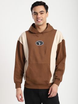 R&B - Brown Cotton Blend Regular Fit Hooded Colorblock Men Hoodie