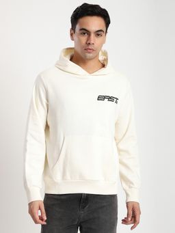 R&B - Cream Cotton Blend Regular Fit Hooded Graphic Print Men Hoodie