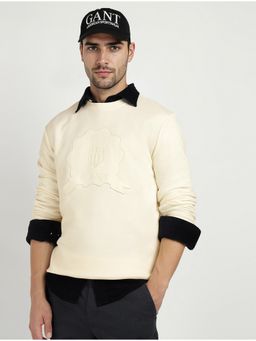 GANT - Men Beige Embroidered Crew Neck Sweatshirt