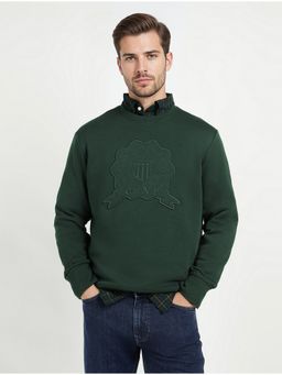 GANT - Men Dark Green Embroidered Crew Neck Sweatshirt
