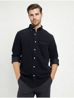 GANT - Men Black Corduroy Embroidered Button Down Collar Shirt