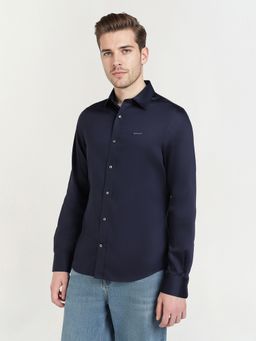 GANT - Men Navy Blue Pure Cotton Solid Slim Fit Shirt