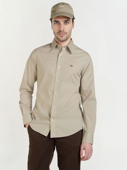 GANT - Men Light Beige Stretch Poplin Solid Slim Fit Shirt