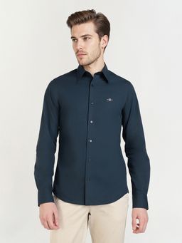 GANT - Men Navy Blue Stretch Poplin Solid Slim Fit Shirt