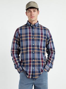 GANT - Men Blue Classic Poplin Checked Button Down Collar Shirt