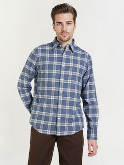 GANT - Men Blue Pure Cotton Checked Collar Shirt