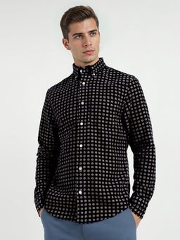 GANT - Men Black Print Corduroy Button Down Collar Shirt