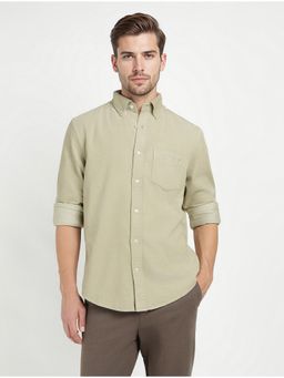 GANT - Men Khaki Embroidered Corduroy Solid Button Down Collar Shirt