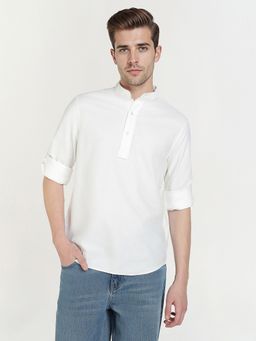 GANT - Men White Oxford Solid Mandarin Collar Shirt
