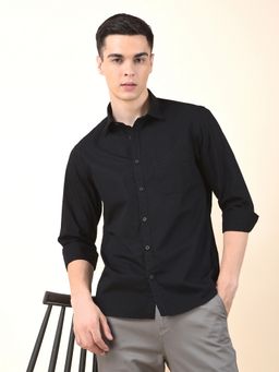 Cantabil - Men Black Cotton Solid Casual Shirt