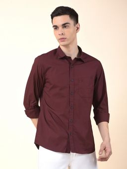 Cantabil - Men Maroon Cotton Solid Casual Shirt