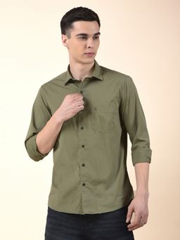 Cantabil - Men Olive Cotton Solid Casual Shirt