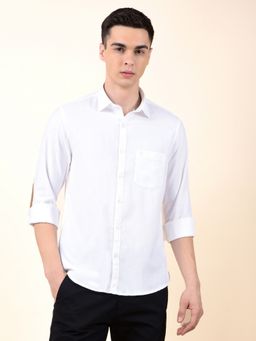 Cantabil - Men White Cotton Solid Casual Shirt