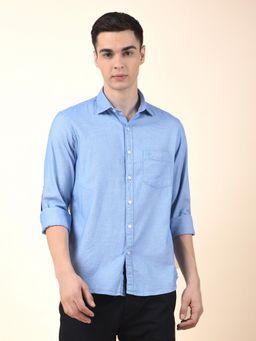 Cantabil - Men Blue Cotton Self Design Casual Shirt