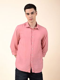 Cantabil - Men Peach Cotton Solid Casual Shirt