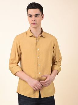 Cantabil - Men Mustard Cotton Solid Casual Shirt