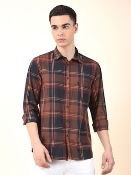 Cantabil - Mens Maroon Cotton Checks Casual Shirt
