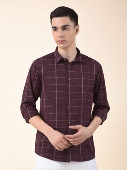 Cantabil - Men Maroon Cotton Checks Casual Shirt