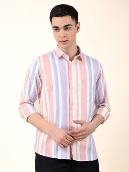 Cantabil - Men Multi-Color Cotton Stripes Casual Shirt