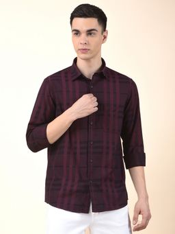 Cantabil - Men Maroon Cotton Checks Casual Shirt