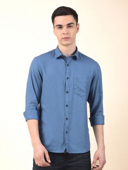 Cantabil - Men Blue Cotton Solid Casual Shirt